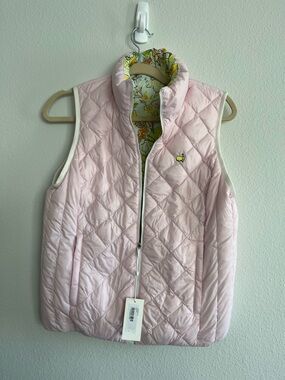 NWT Tory Burch x Masters Down Reversible Pink Floral Vest size S